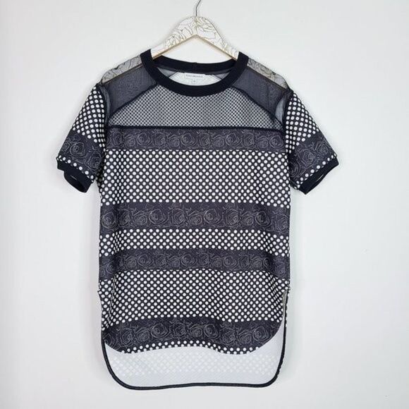 COSTUME NEMUTSO Top Womens 44‎ US Large  Black White Short Sleeve Quilted Mesh - Picture 9 of 9